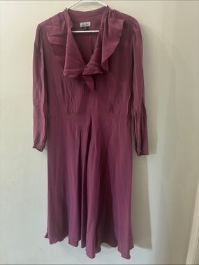 Vintage Nicole Miller -Mauve Long Sleeve Ruffle Neck Dress - 100% silk - Sz 8